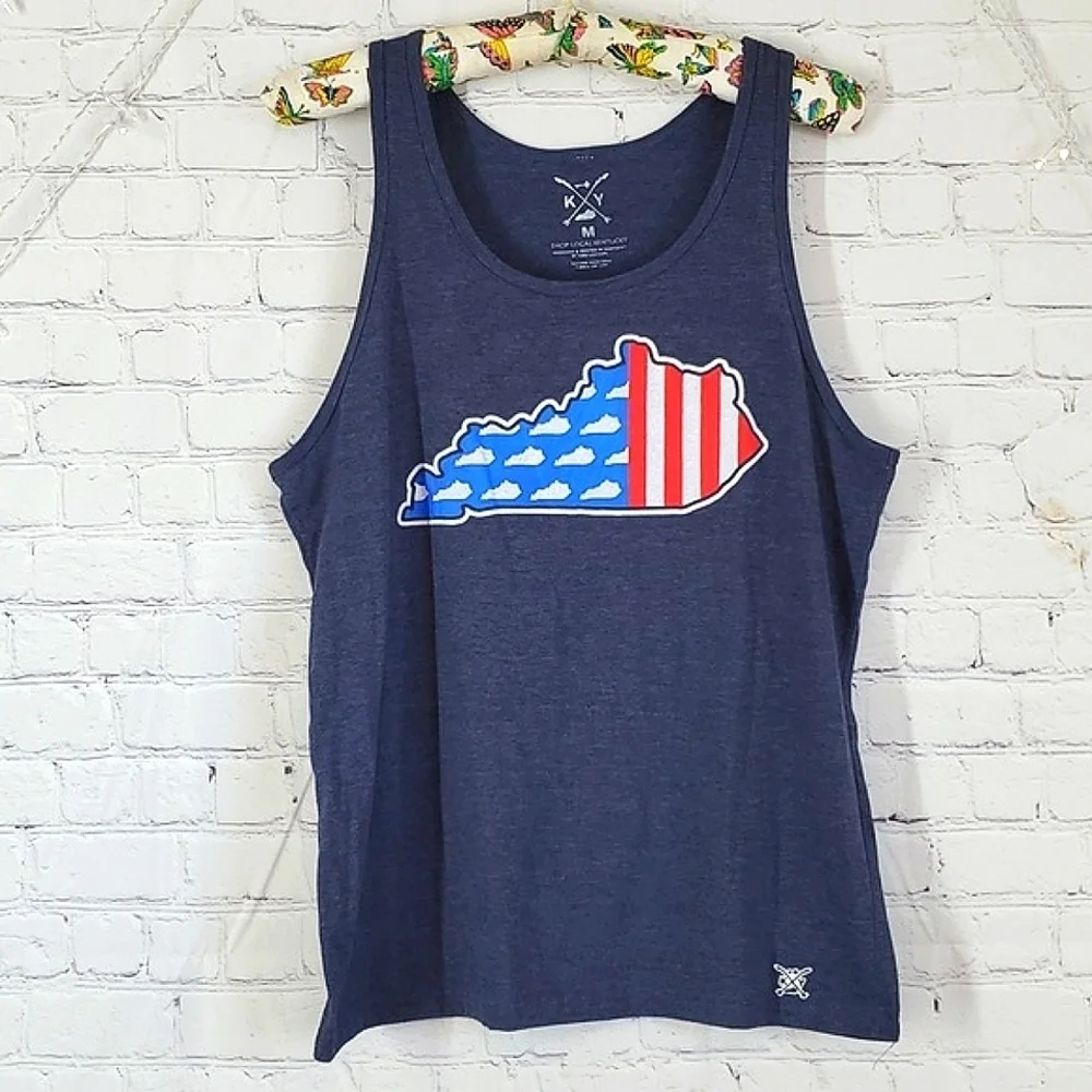 Shop Local Kentucky Red White Blue KY Shape Graphic Print Tank Top Mens Size M - Picture 1 of 11